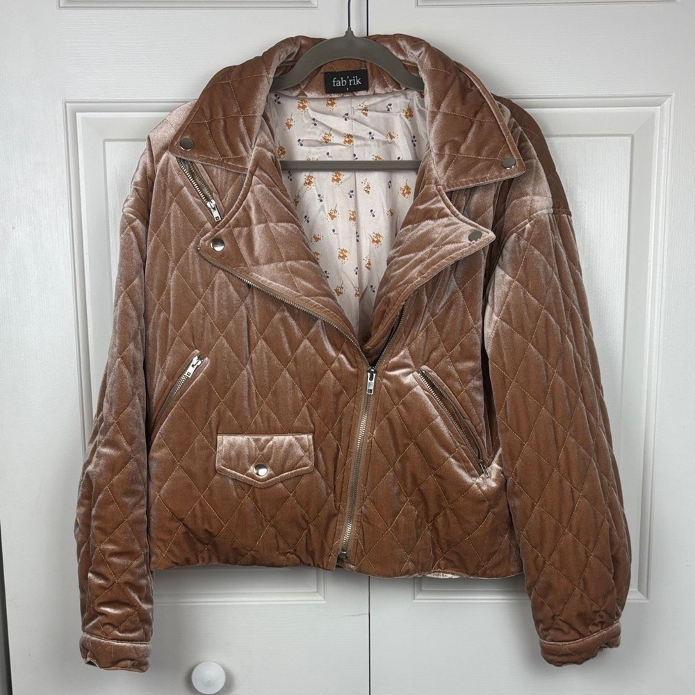 Fab'rik Women's Quilted Brown Shimmery Bomber Jacket - S
